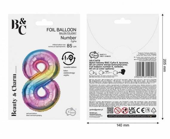 Godan Folie Ballon Regenboog Cijfer 8 | 86cm Godan Folie Ballon Regenboog Cijfer 8 | 86cm