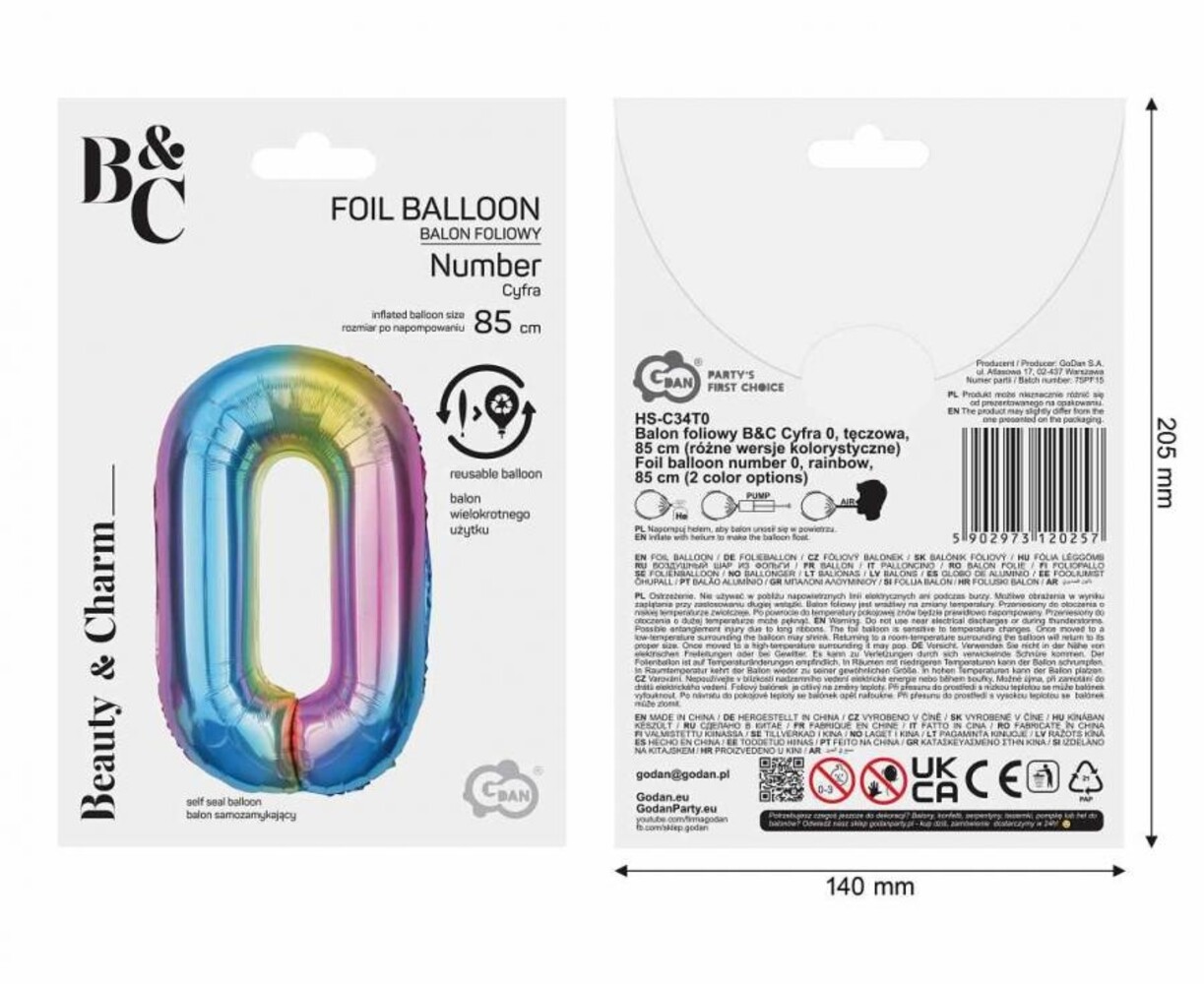 Godan Folie Ballon Regenboog Cijfer 0 | 86cm Godan Folie Ballon Regenboog Cijfer 0 | 86cm