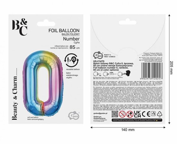Godan Folienballon Regenbogen Zahl 0 | 86 cm Godan Folienballon Regenbogen Zahl 0 | 86 cm