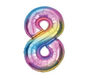 Godan Folie Ballon Regenboog Cijfer 8 | 86cm Godan Folie Ballon Regenboog Cijfer 8 | 86cm