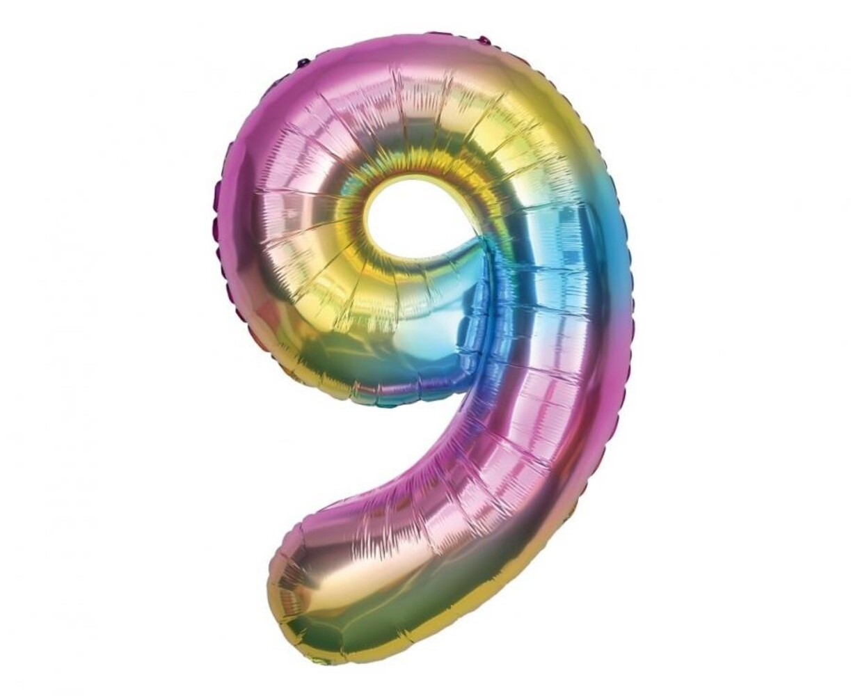 Godan Ballon en aluminium chiffre 9 arc-en-ciel | 86 cm