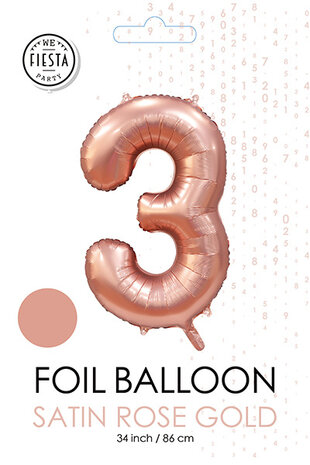 WeFiesta Cijfer Ballon 3 Rose Goud Satin | 86cm