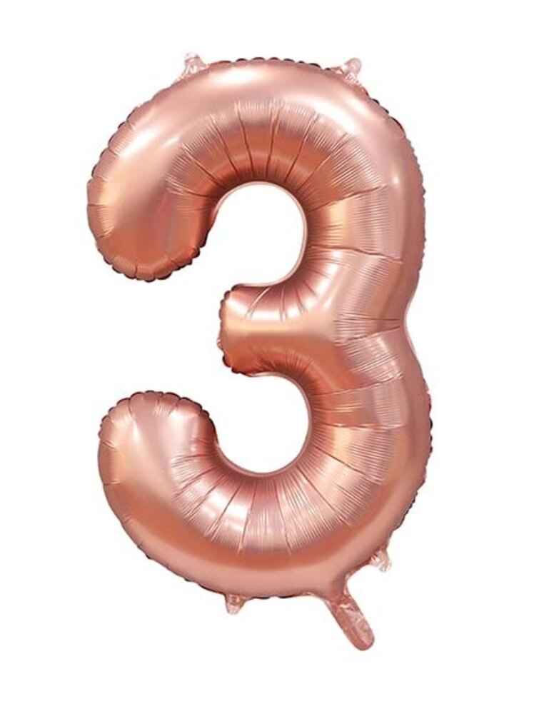 WeFiesta Zahlenballon 3 Roségold Satin | 86 cm