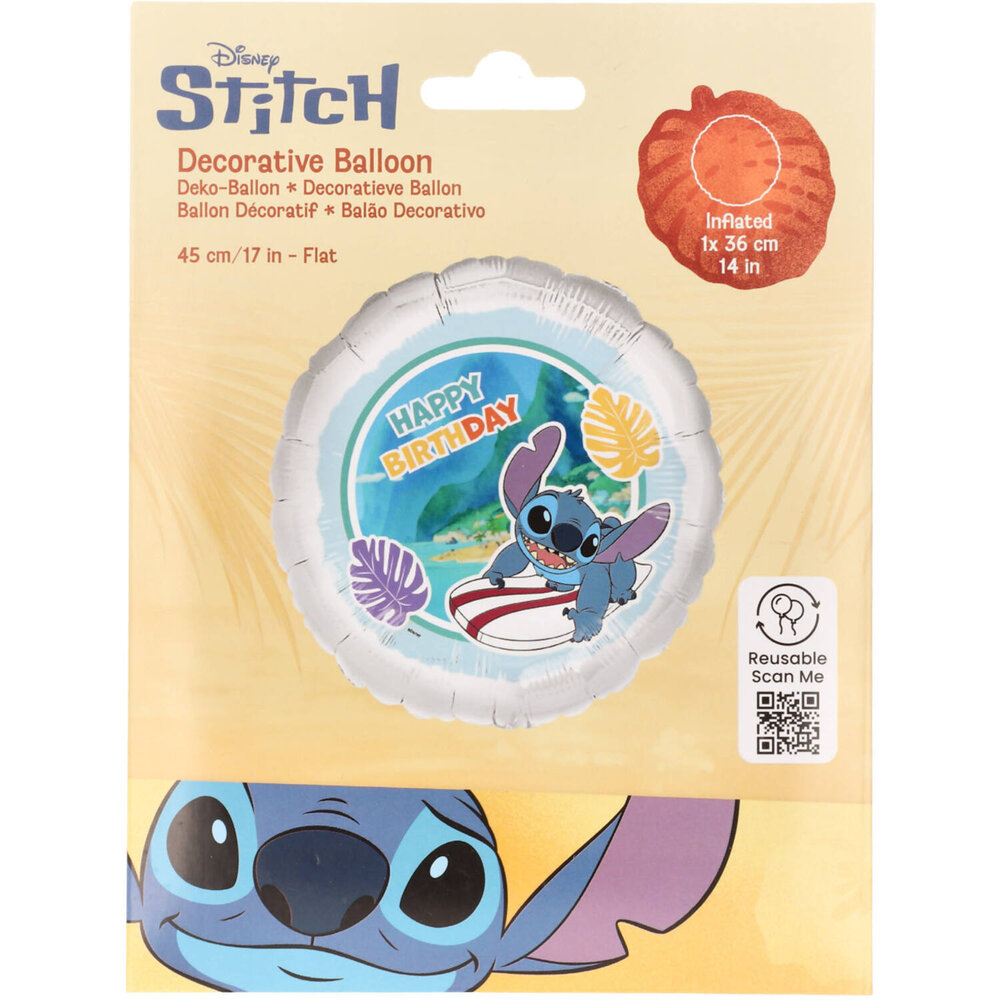Riethmüller Stitch Happy Birthday Folie Ballon Leeg | 45cm Riethmüller Stitch Happy Birthday Folie Ballon Leeg | 45cm