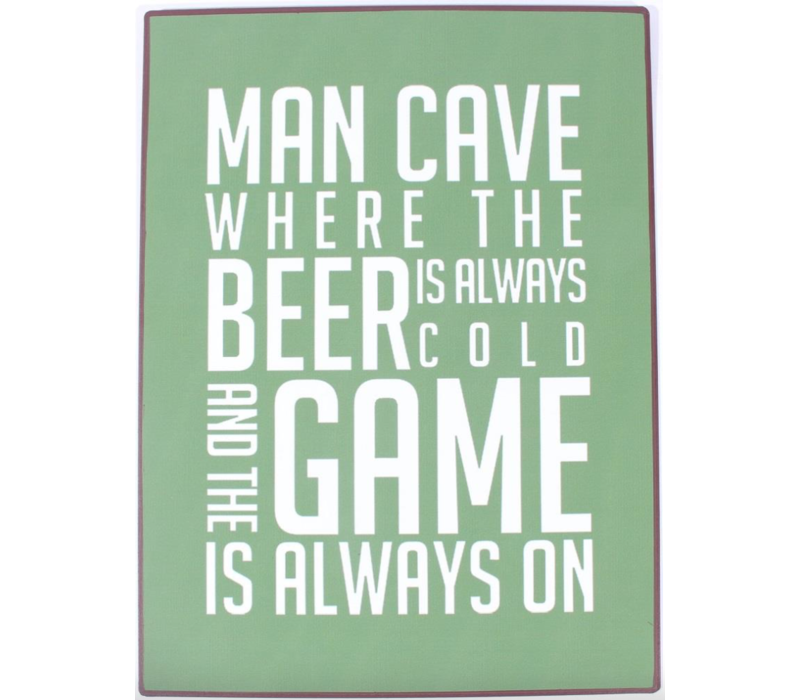 Man cave where the beer is always cold and the game is always on