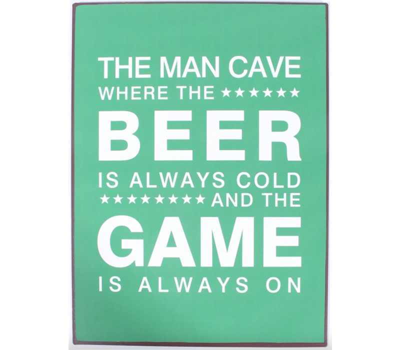 The man cave where the beer is always cold and the game is always on