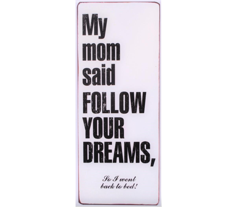 My mom said follow your dreams, so I went back to bed!