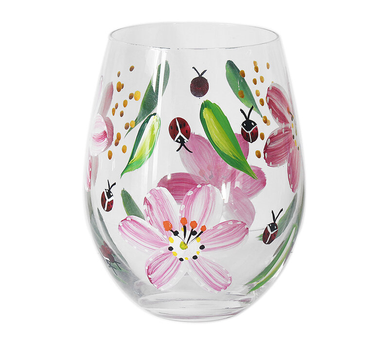 WATERGLAS ROZE KLAPROOS & LIEVEHEERSBEESTJES