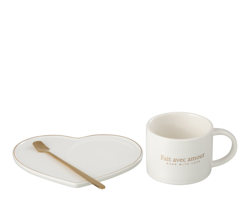 TAS MET SCHOTEL EN LEPEL - PORSELEIN