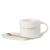 TAS MET SCHOTEL EN LEPEL - PORSELEIN