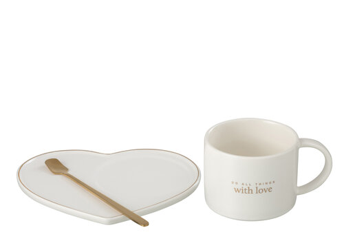 J-Line TAS MET SCHOTEL EN LEPEL - PORSELEIN