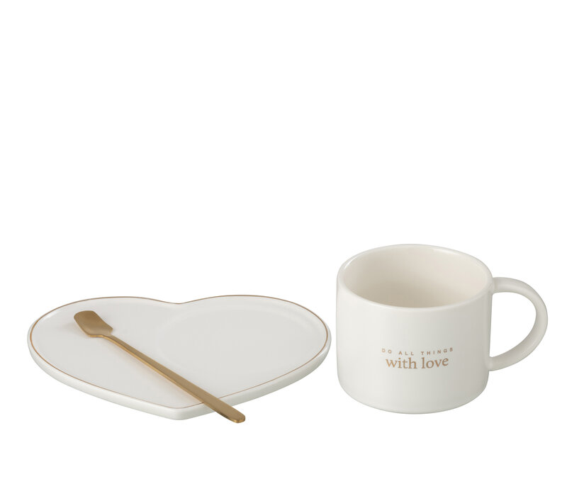 TAS MET SCHOTEL EN LEPEL - PORSELEIN