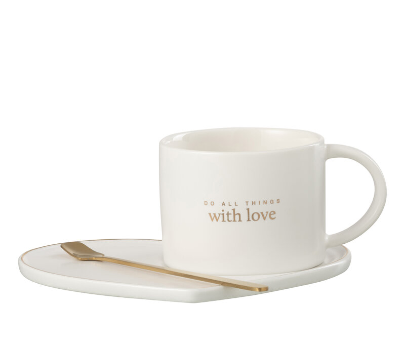 TAS MET SCHOTEL EN LEPEL - PORSELEIN