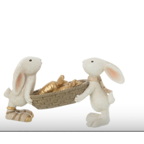 2 KONIJNEN- MET MANDJE WORTELS 