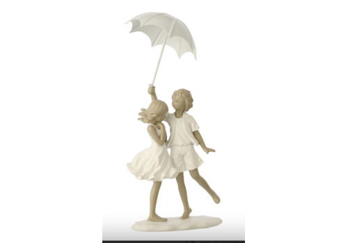 J-Line BEELD - JONGEN EN MEISJE PARAPLU