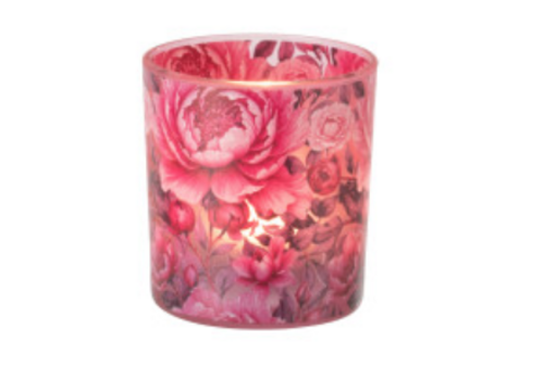 J-Line THEELICHTHOUDER - ROZE BLOEMEN SMALL