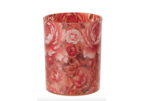 J-Line THEELICHTHOUDER - ORANJE BLOEMEN MEDIUM