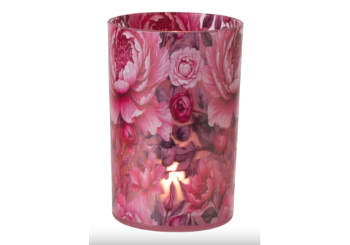 J-Line THEELICHTHOUDER - ROZE BLOEMEN LARGE