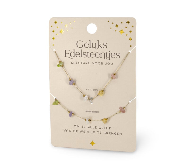 EDELSTEEN ARMBAND & KETTING SET - GELUKSEDELSTEENTJES