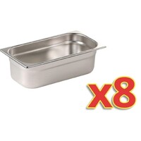 Set de 8 Bacs GN 1/3 - Inox - 100mm De Profondeur