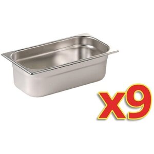 CHRselect Set de 9 Bacs GN 1/3 - Inox - 100mm De Profondeur