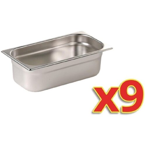 CHRselect Set de 9 Bacs GN 1/3 - Inox - 100mm De Profondeur CHRselect Set de 9 Bacs GN 1/3 - Inox - 100mm De Profondeur