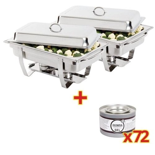 CHRselect Ensemble 2x Chafing Dish Inox 9 Litres + 72x Gel Combustile 200g