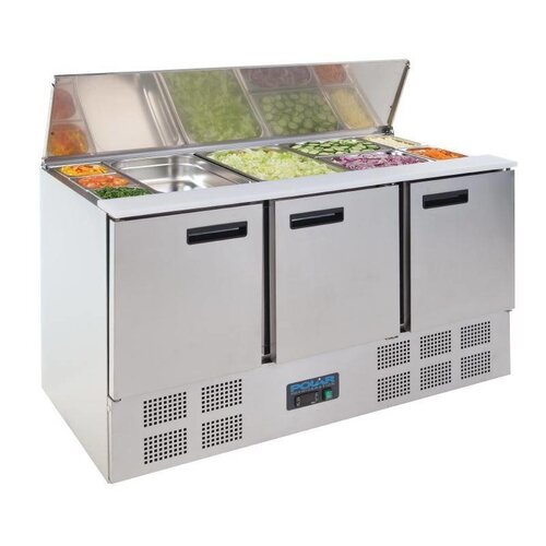 Polar Comptoir Réfrigéré à Salades | 3 Portes | 368 Litres | 700x1370x885(h)mm