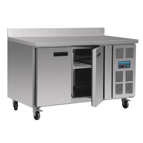 Polar Comptoir Réfrigéré Inox | Compatible GN | 2 Portes avec Dosseret | 282 Litres | Sur Roues |  1360x 700x(h)850mm