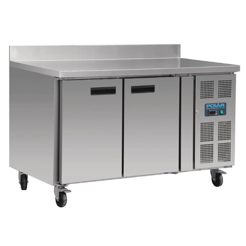 Polar Comptoir Réfrigéré Inox | Compatible GN | 2 Portes avec Dosseret | 282 Litres | Sur Roues |  1360x 700x(h)850mm