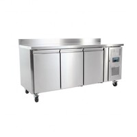 Comptoir Réfrigéré Inox + 3 Portes + Dosseret - 417 Litres - 700(p)x1795(l)x850(h)mm