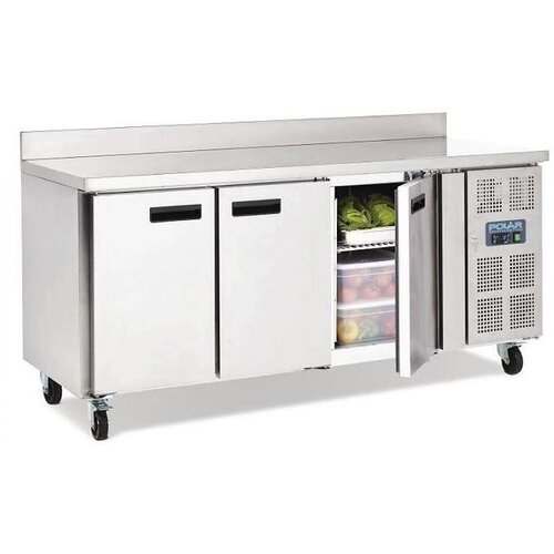 Polar Comptoir Réfrigéré Inox + 3 Portes + Dosseret - 417 Litres - 700(p)x1795(l)x850(h)mm