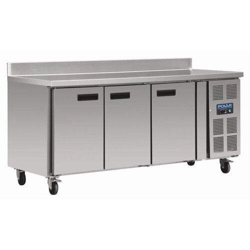 Polar Comptoir Réfrigéré Inox + 3 Portes + Dosseret - 417 Litres - 700(p)x1795(l)x850(h)mm