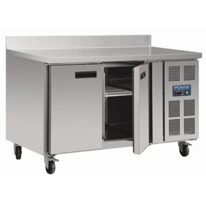 Polar Comptoir Congelé Inox | avec Dosseret | sur Roulettes | 700(p)x1360(l)x850(h)mm