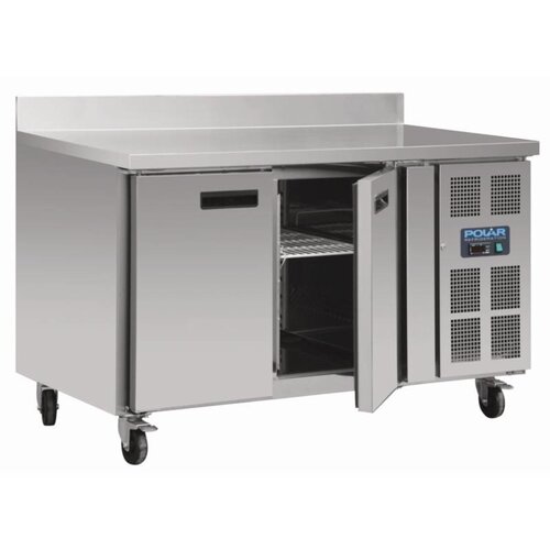 Polar Comptoir Congelé Inox | avec Dosseret | sur Roulettes | 700(p)x1360(l)x850(h)mm