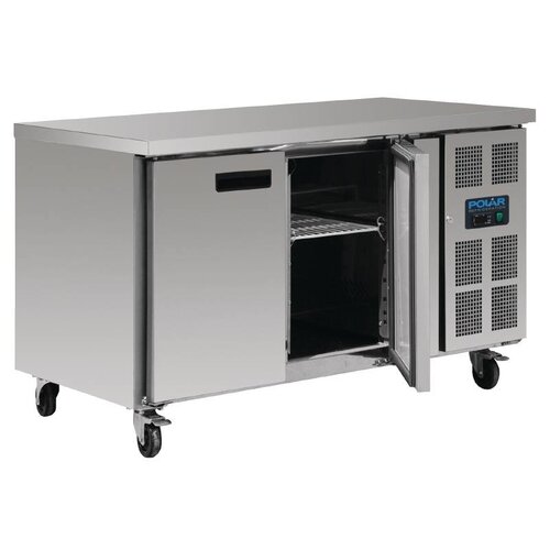 Polar Table Réfrigérée Inox - 2 Portes - 282 Litres - SUR ROUES!