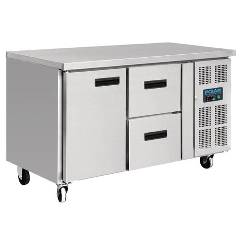 Polar Comptoir Réfrigéré Inox + 1 Porte 2 Tirroirs - 228 Litres | Sur Roues Polar Comptoir Réfrigéré Inox + 1 Porte 2 Tirroirs - 228 Litres | Sur Roues