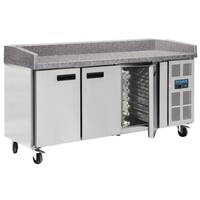 Comptoir Réfrigéré Inox + 3 Portes + Plan De Travail En Marbre - 800(P)x2020(L)x1000(H)mm
