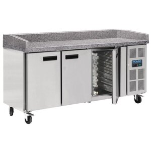 Polar Comptoir Réfrigéré Inox + 3 Portes + Plan De Travail En Marbre - 800(P)x2020(L)x1000(H)mm