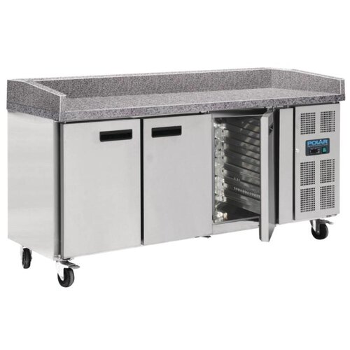 Polar Comptoir Réfrigéré Inox + 3 Portes + Plan De Travail En Marbre - 800(P)x2020(L)x1000(H)mm