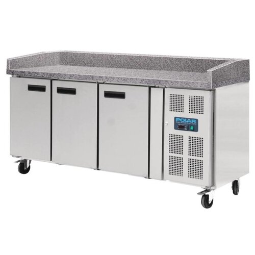 Polar Comptoir Réfrigéré Inox + 3 Portes + Plan De Travail En Marbre - 800(P)x2020(L)x1000(H)mm