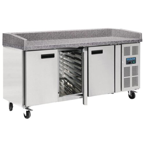 Polar Comptoir Réfrigéré Inox + 3 Portes + Plan De Travail En Marbre - 800(P)x2020(L)x1000(H)mm
