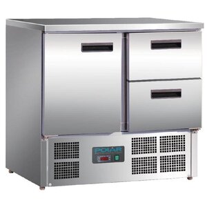 Polar Comptoir Réfrigéré Inox - 1 Porte 2 Tiroirs - 240 Litres - 700(l)x900(L)x880(h)mm
