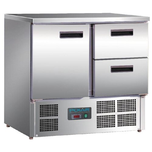 Polar Comptoir Réfrigéré Inox - 1 Porte 2 Tiroirs - 240 Litres - 700(l)x900(L)x880(h)mm