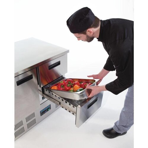 Polar Comptoir Réfrigéré Inox - 1 Porte 2 Tiroirs - 240 Litres - 700(l)x900(L)x880(h)mm