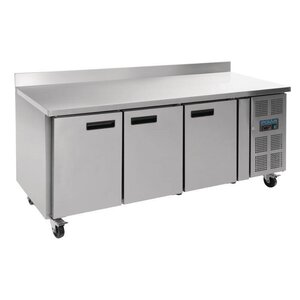 Polar Comptoir Congelé Inox + Dosseret - 3 Portes - 417 Litres - 1800x700x960(h)mm