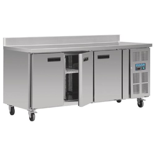 Polar Comptoir Congelé Inox + Dosseret - 3 Portes - 417 Litres - 1800x700x960(h)mm