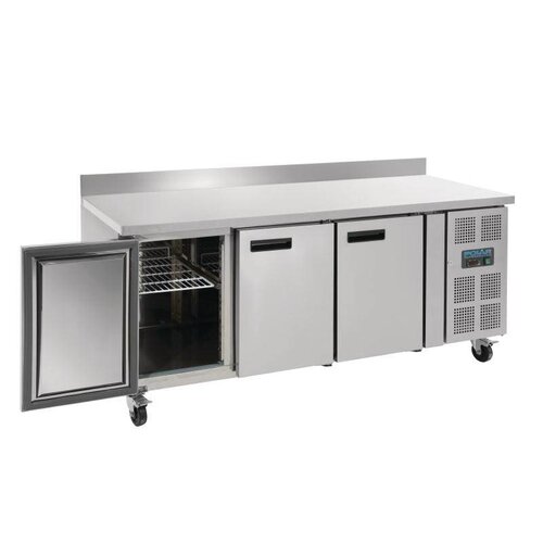 Polar Comptoir Congelé Inox + Dosseret - 3 Portes - 417 Litres - 1800x700x960(h)mm
