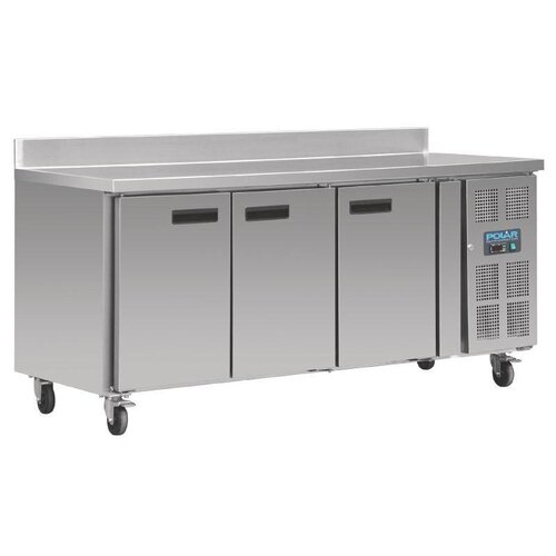 Polar Comptoir Congelé Inox + Dosseret - 3 Portes - 417 Litres - 1800x700x960(h)mm
