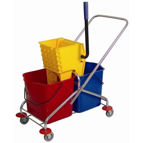 CHRselect Chariot D'Entretien Double Inox + Presse D'Essorage - 2x30 Litres CHRselect Chariot D'Entretien Double Inox + Presse D'Essorage - 2x30 Litres